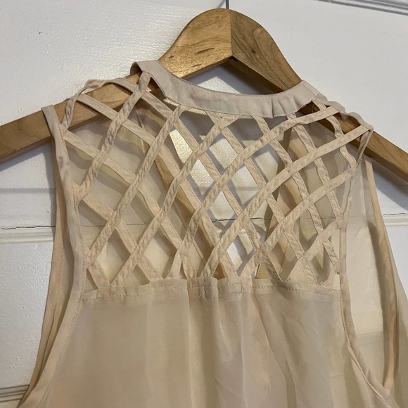 Kirra ivory short sleeve blouse open checkered pattern S - Picture 4 of 7